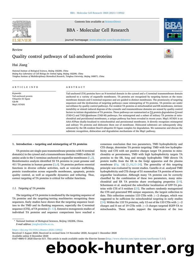 Quality control pathways of tail-anchored proteins by Hui Jiang