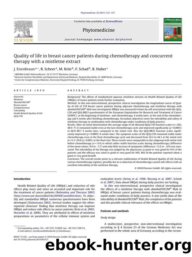 Quality of life in breast cancer patients during chemotherapy and concurrent therapy with a mistletoe extract by J. Eisenbraun