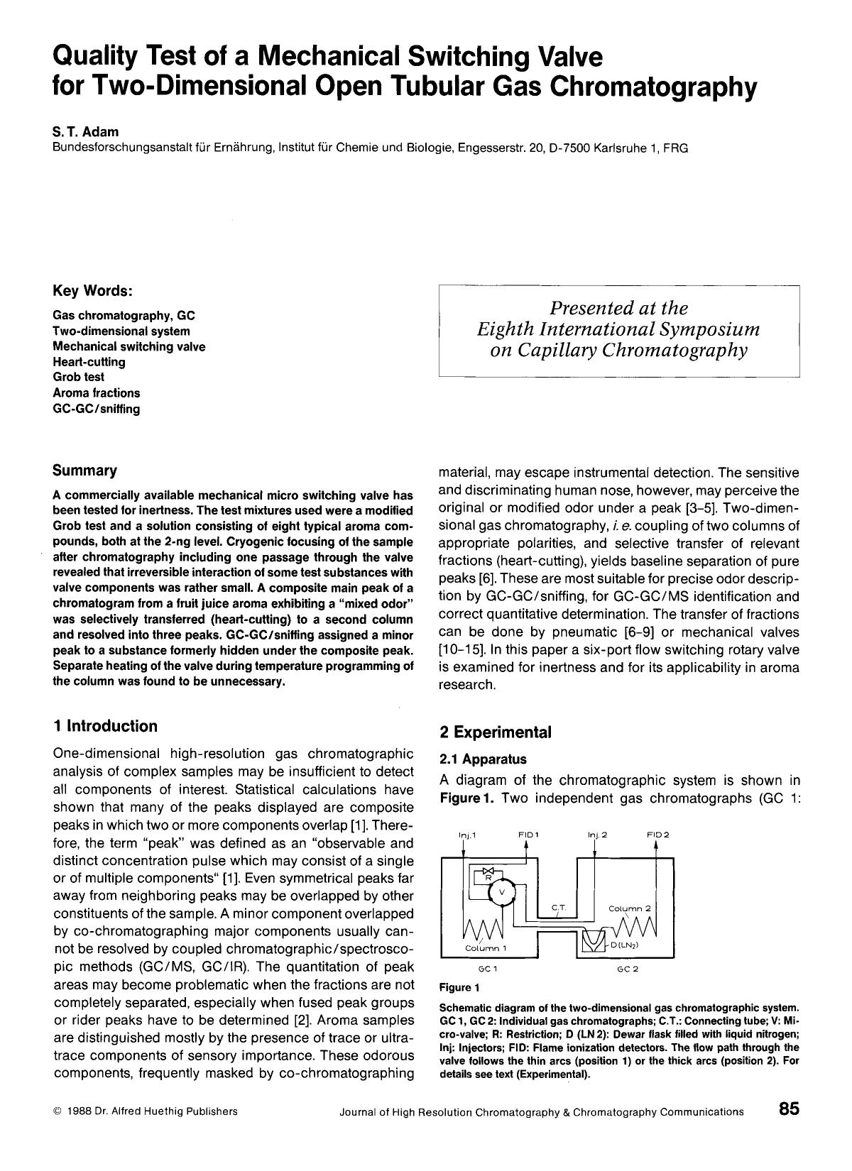 Quality test of a mechanical switching valve for two-dimensional open tubular gas chromatography by Unknown