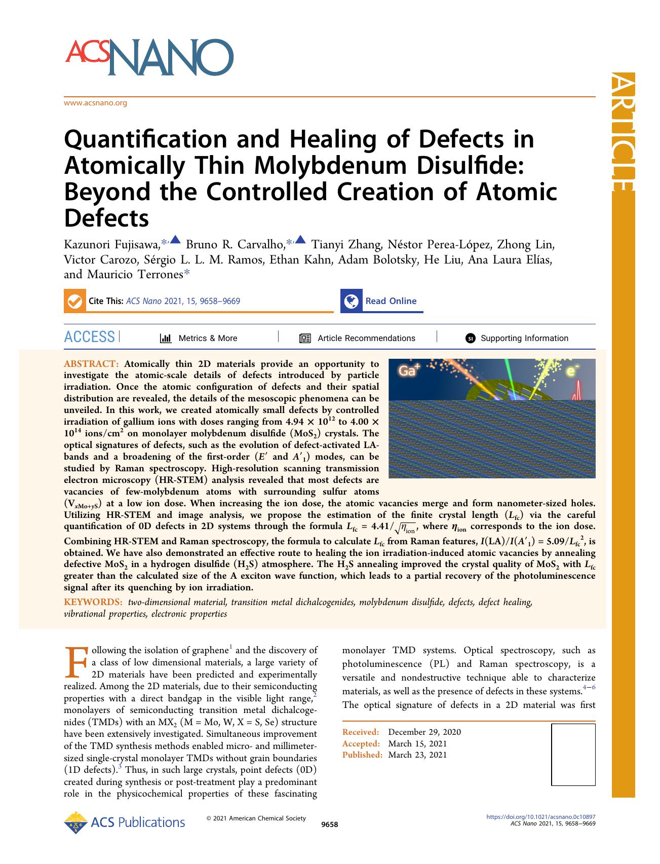 Quantification and Healing of Defects in Atomically Thin Molybdenum Disulfide: Beyond the Controlled Creation of Atomic Defects by unknow