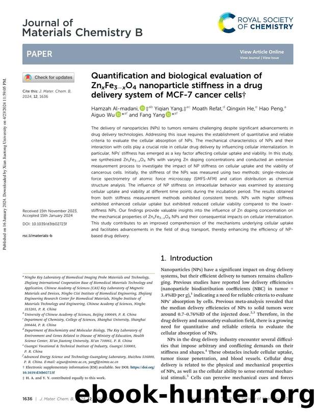 Quantification and biological evaluation of ZnxFe3−xO4 nanoparticle stiffness in a drug delivery system of MCF-7 cancer cells by Hamzah Al-madani & Yiqian Yang & Moath Refat & Qingxin He & Hao Peng & Aiguo Wu & Fang Yang