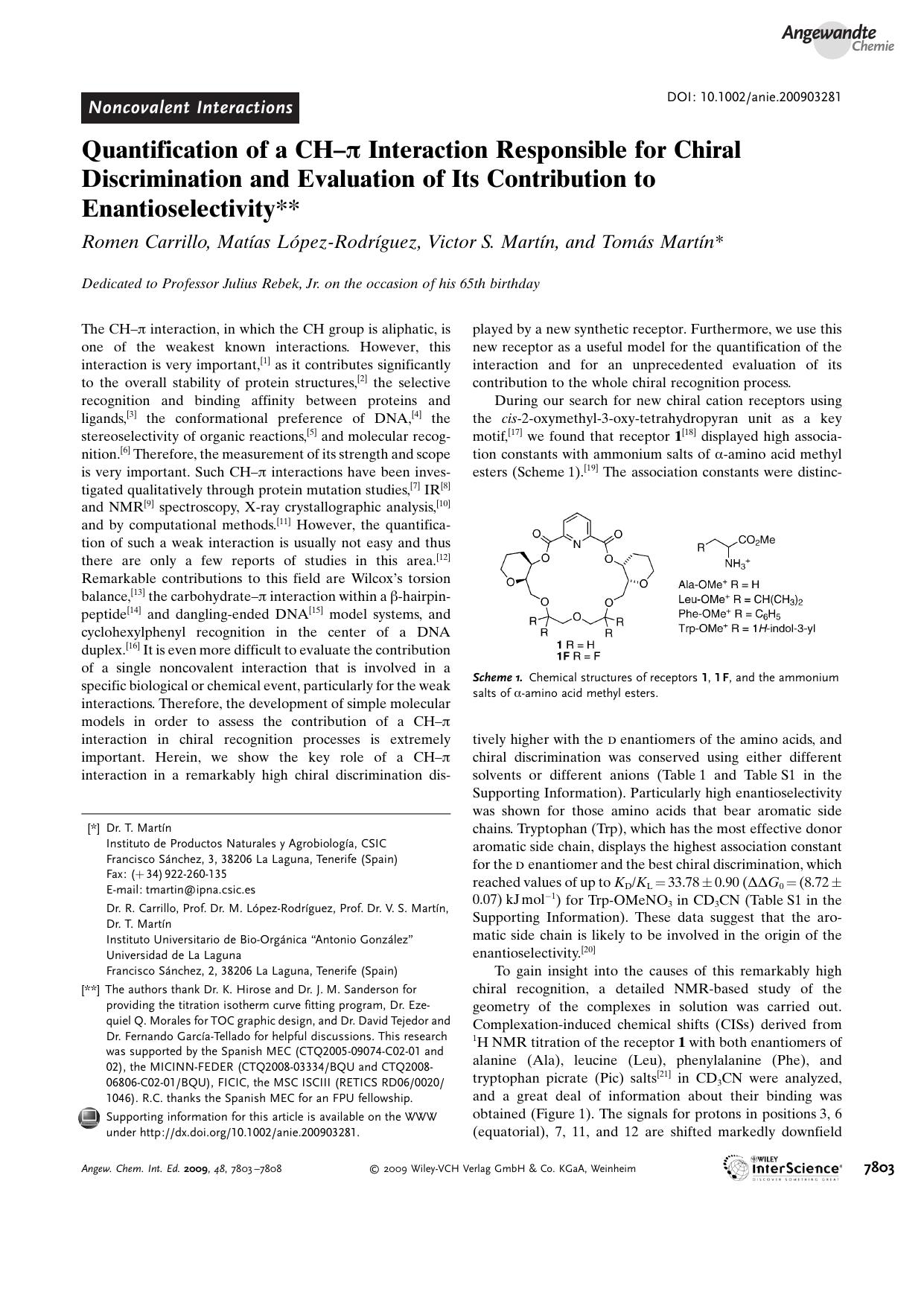 Quantification of a CH-[pi] Interaction Responsible for Chiral Discrimination and Evaluation of Its Contribution to Enantioselectivity by Unknown