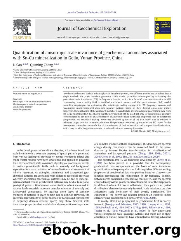 Quantification of anisotropic scale invariance of geochemical anomalies associated with Sn-Cu mineralization in Gejiu, Yunan Province, China by Li Cao & Qiuming Cheng