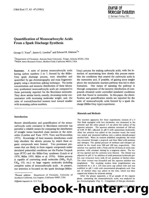 Quantification of monocarboxylic acids from a spark discharge synthesis by Unknown
