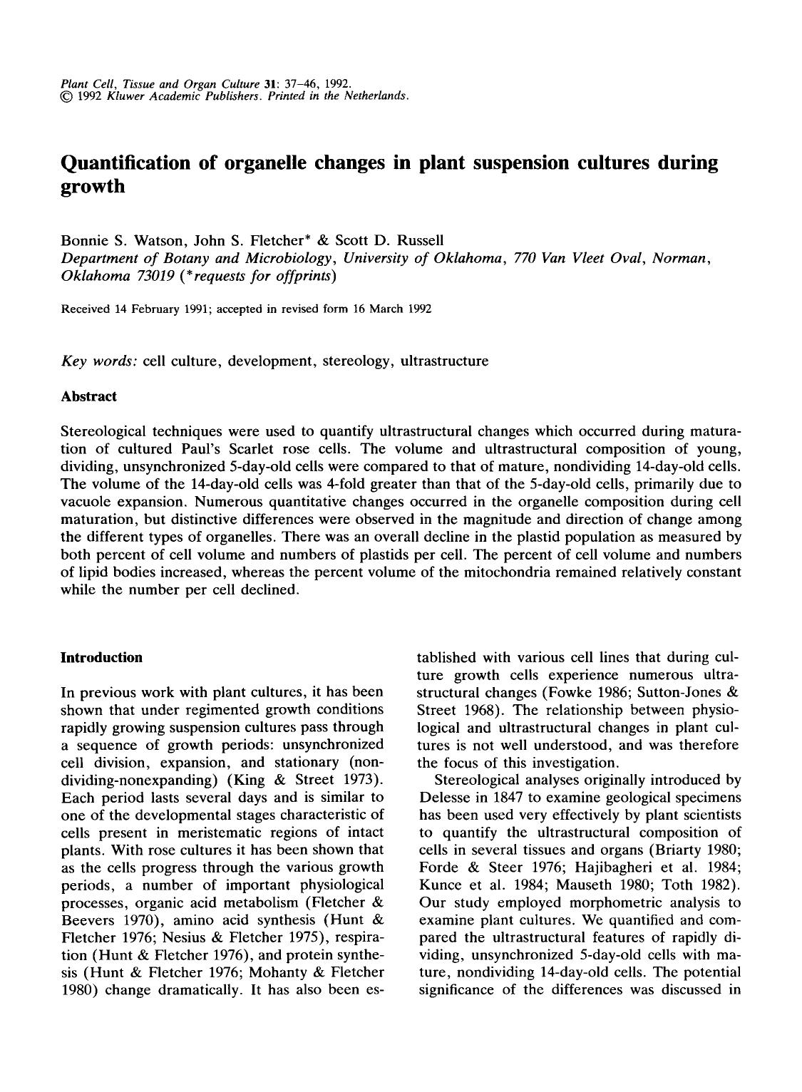 Quantification of organelle changes in plant suspension cultures during growth by Unknown