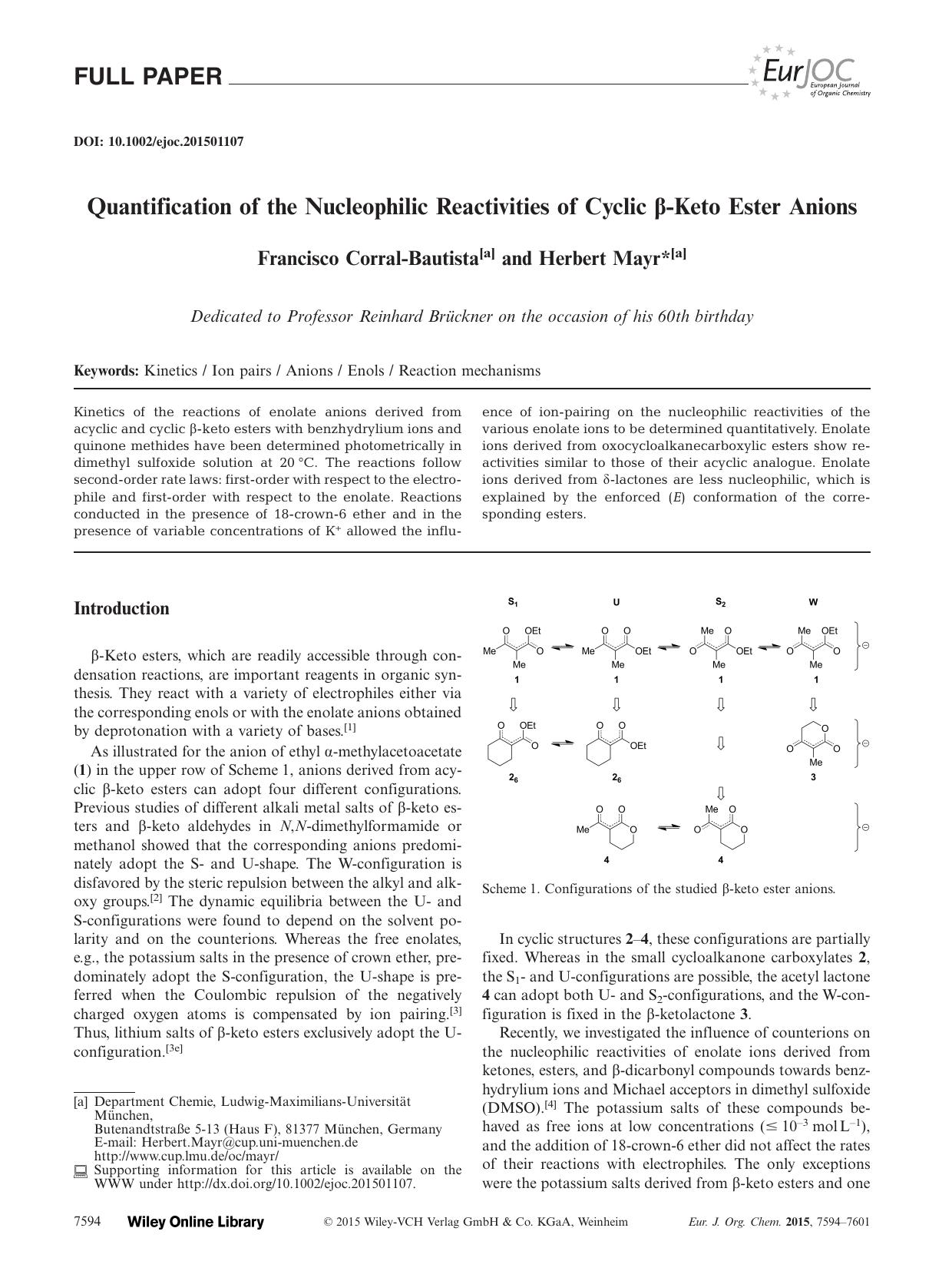 Quantification of the Nucleophilic Reactivities of Cyclic Keto Ester Anions by Unknown