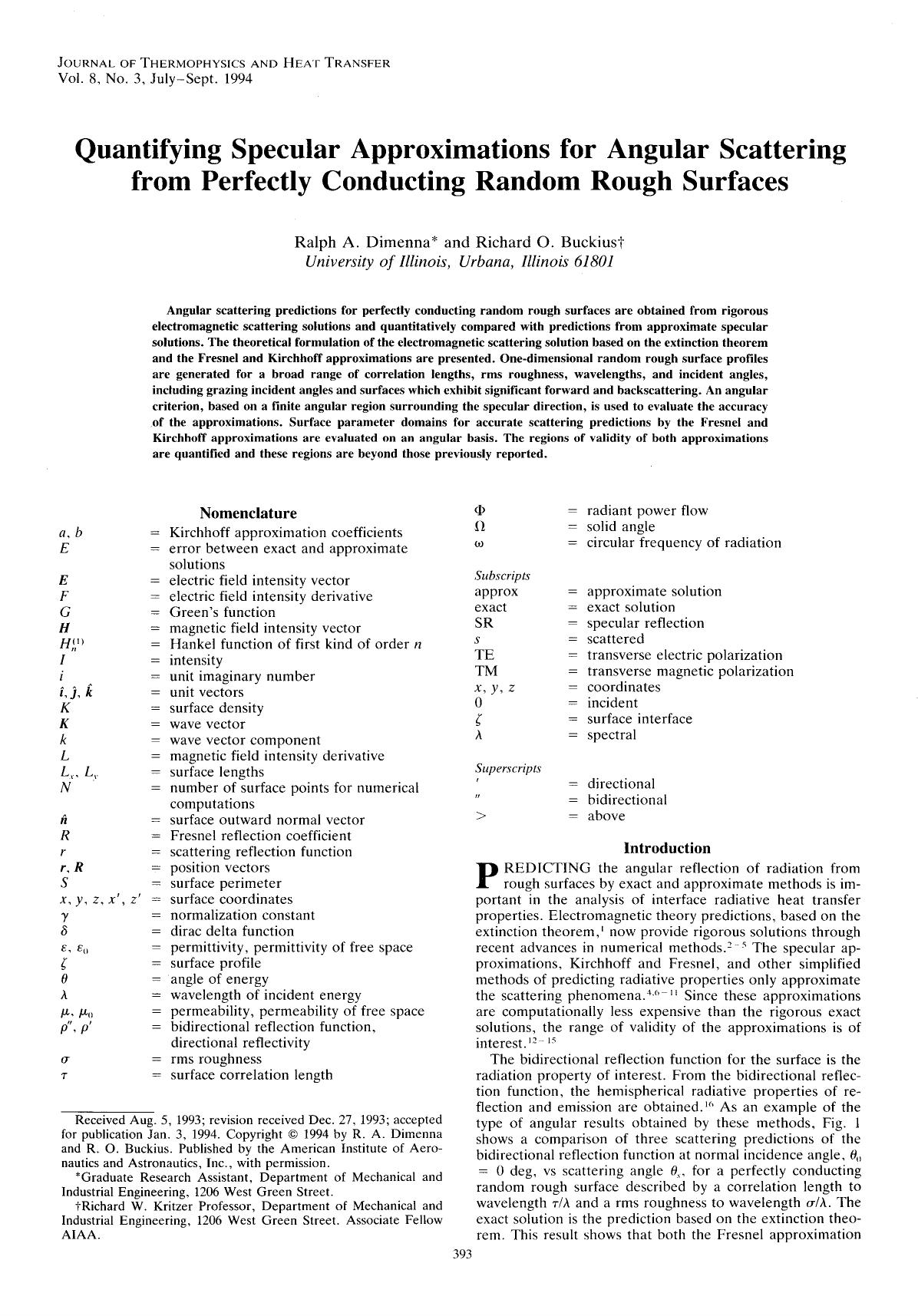 Quantifying specular approximations for angular scattering from perfectly conducting random rough surfaces by Unknown