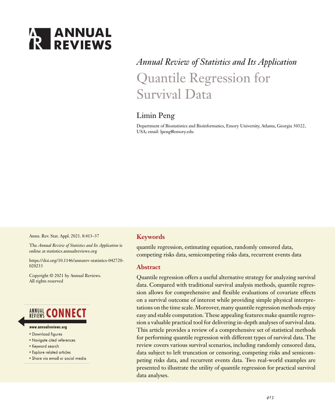 Quantile Regression for Survival Data by Limin Peng
