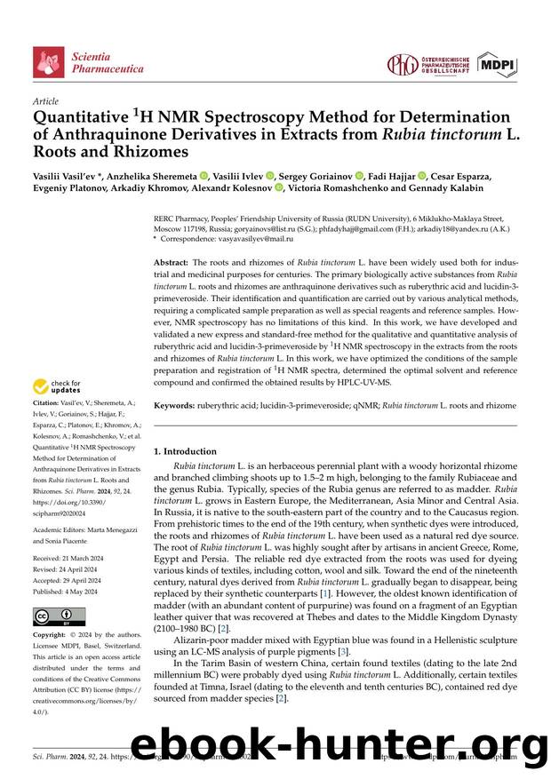 Quantitative 1H NMR Spectroscopy Method for Determination of Anthraquinone Derivatives in Extracts from Rubia tinctorum L. Roots and Rhizomes by unknow
