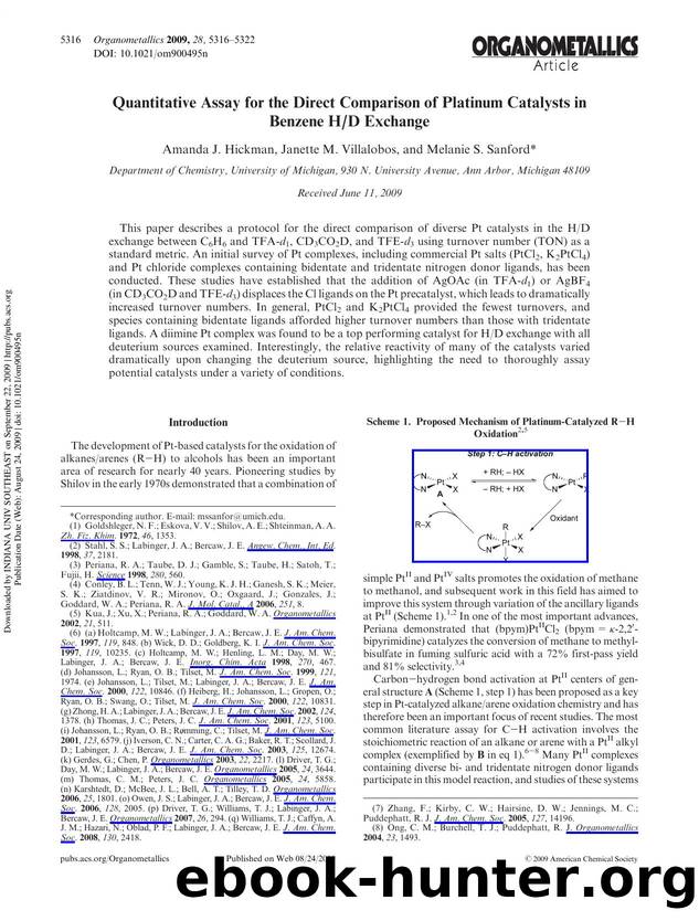 Quantitative Assay for the Direct Comparison of Platinum Catalysts in Benzene HD Exchange by Amanda J. Hickman Janette M. Villalobos & Melanie S. Sanford*