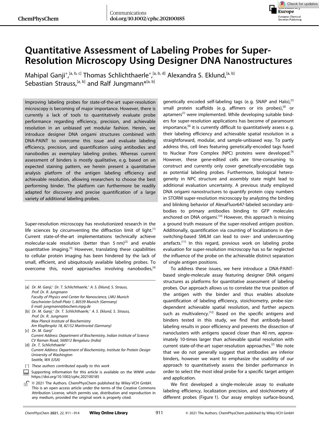 Quantitative Assessment of Labeling Probes for SuperâResolution Microscopy Using Designer DNA Nanostructures by Unknown