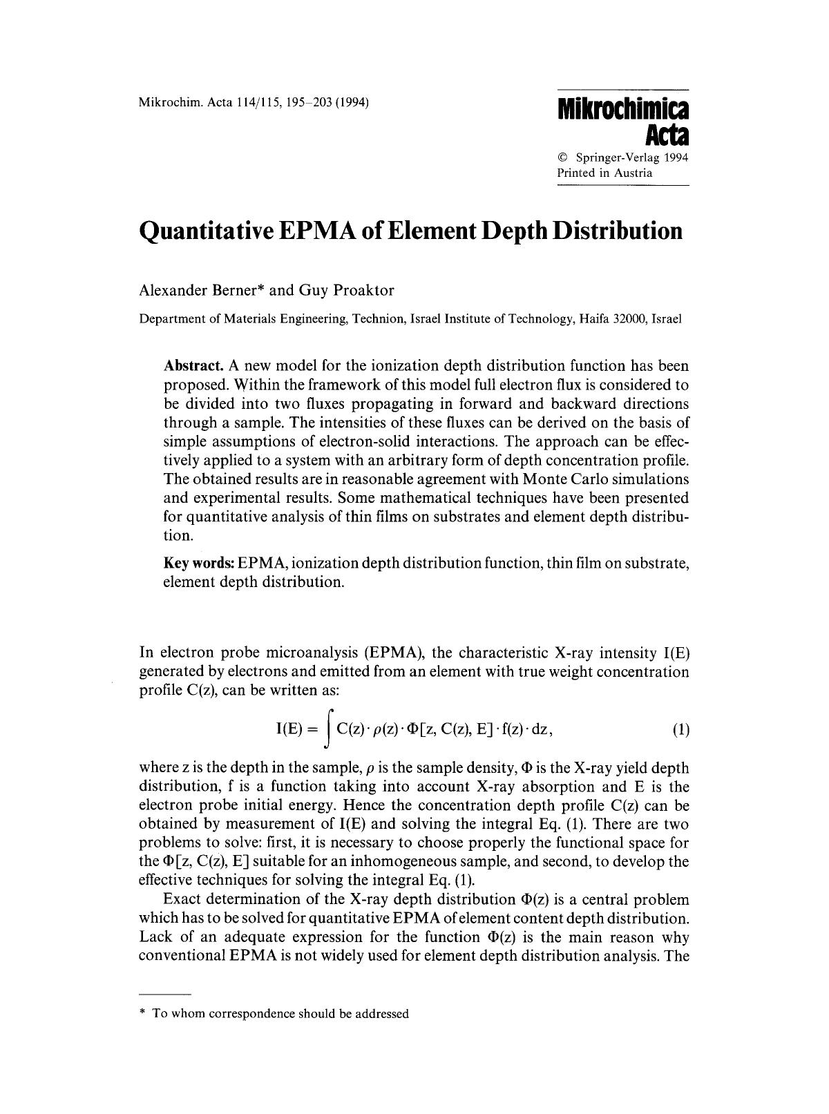 Quantitative EPMA of element depth distribution by Unknown