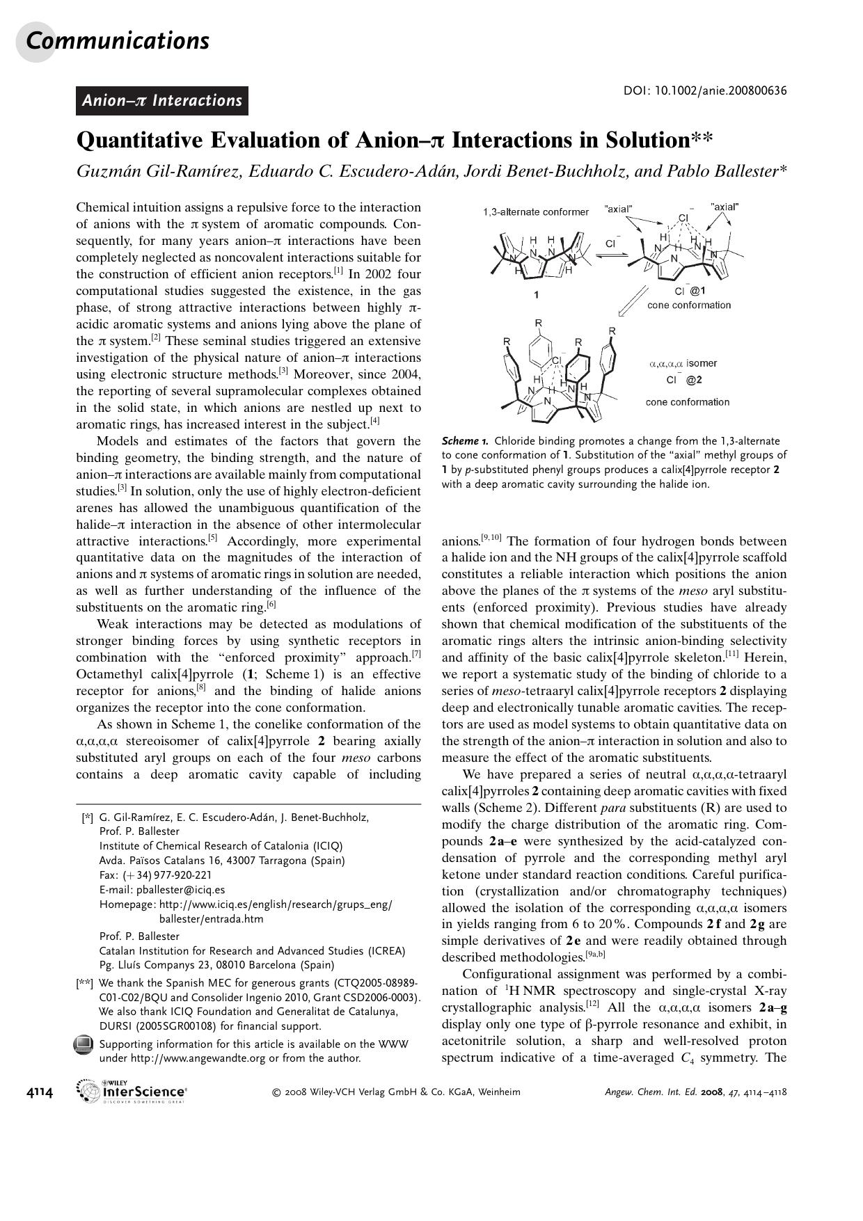 Quantitative Evaluation of Anion-[pi] Interactions in Solution by Unknown