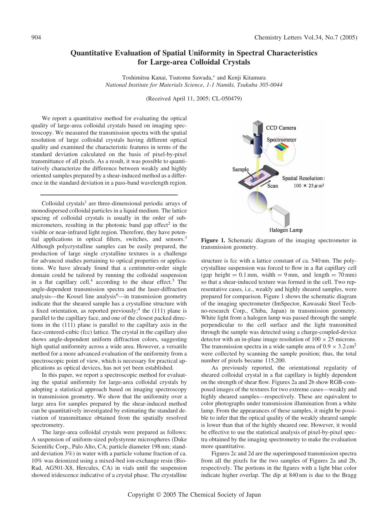 Quantitative Evaluation of Spatial Uniformity in Spectral Characteristics for Large-area Colloidal Crystals by Toshimitsu Kanai Tsutomu Sawada and Kenji Kitamura