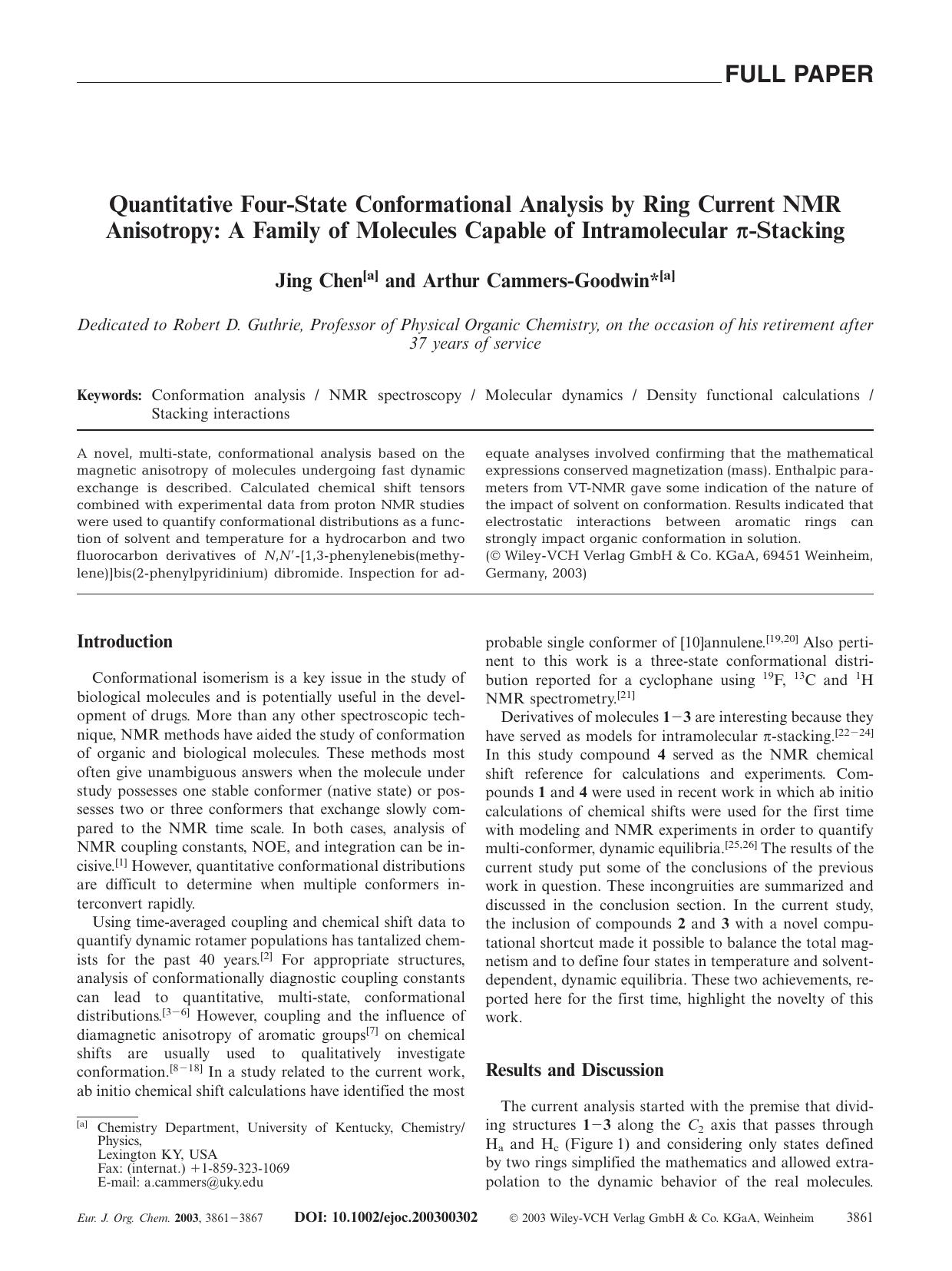 Quantitative Four-State Conformational Analysis by Ring Current NMR Anisotropy: A Family of Molecules Capable of Intramolecular [pi]-Stacking by Unknown