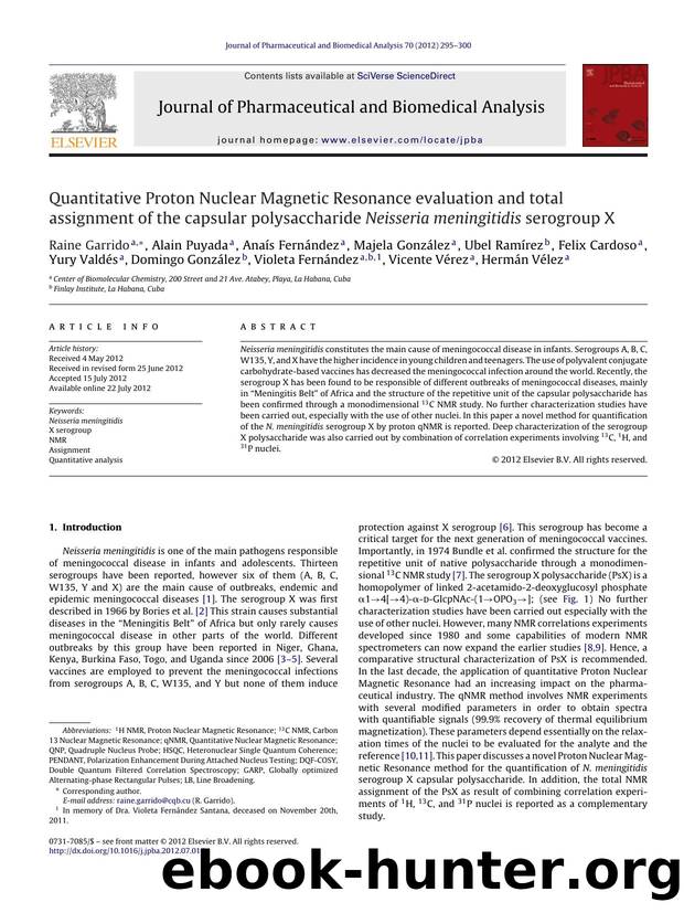 Quantitative Proton Nuclear Magnetic Resonance evaluation and total assignment of the capsular polysaccharide Neisseria meningitidis serogroup X by Raine Garrido