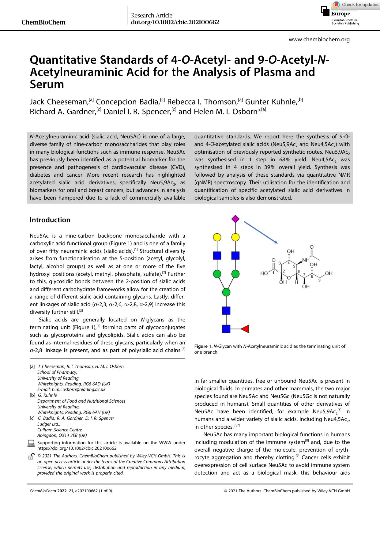 Quantitative Standards of 4âOâAcetylâ and 9âOâAcetylâNâAcetylneuraminic Acid for the Analysis of Plasma and Serum by Unknown