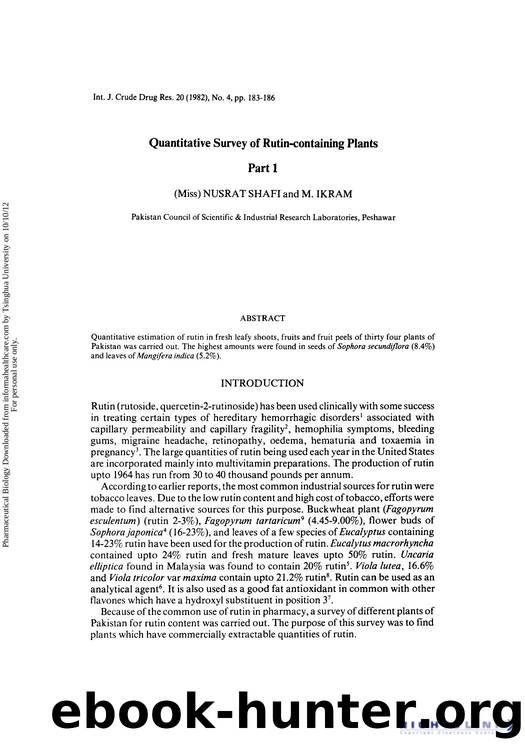 Quantitative Survey of Rutin-containing Plants Part 1 by (Miss)Nusrat Shafi & M. Ikram