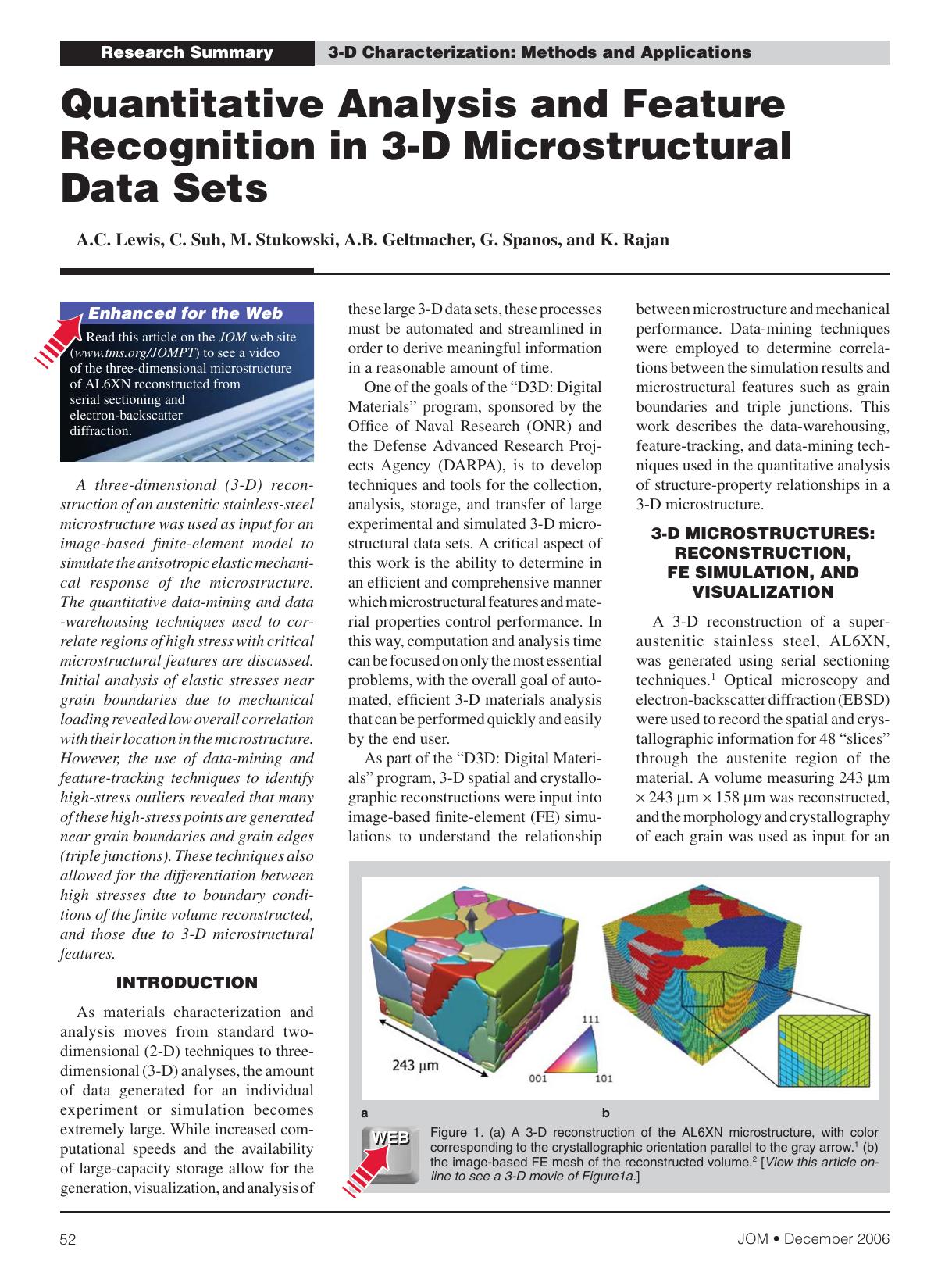 Quantitative analysis and feature recognition in 3-D microstructural data sets by Unknown