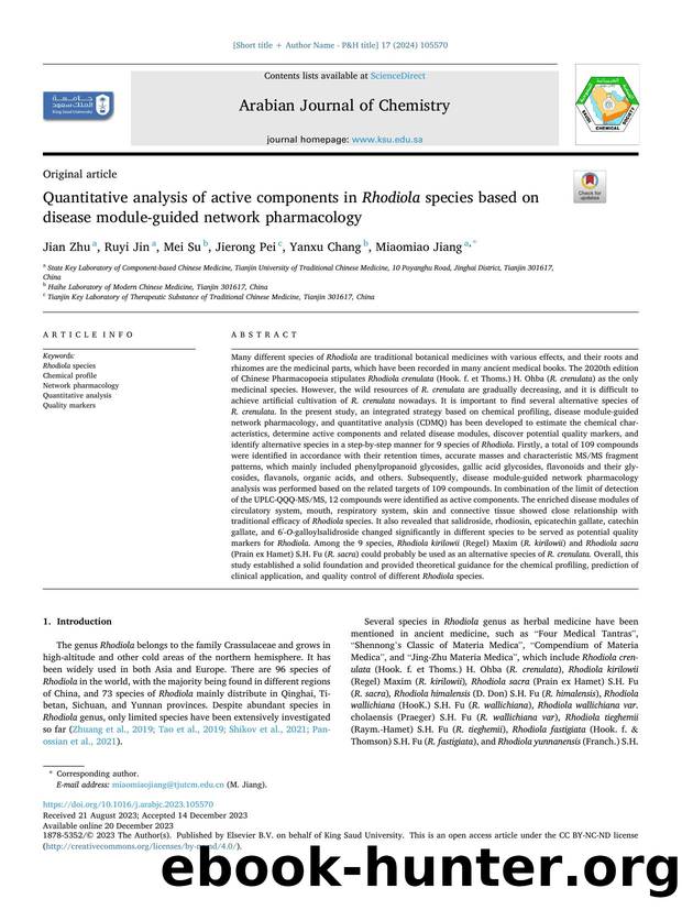 Quantitative analysis of active components in Rhodiola species based on disease module-guided network pharmacology by Jian Zhu