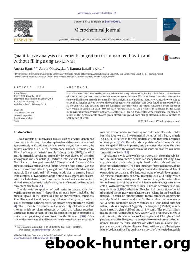 Quantitative analysis of elements migration in human teeth with and without filling using LA-ICP-MS by Anetta Hanć & Aneta Olszewska & Danuta Barałkiewicz