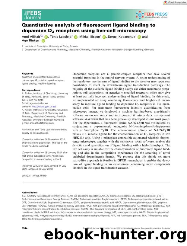 Quantitative analysis of fluorescent ligand binding to dopamine D3 receptors using liveâcell microscopy by Unknown