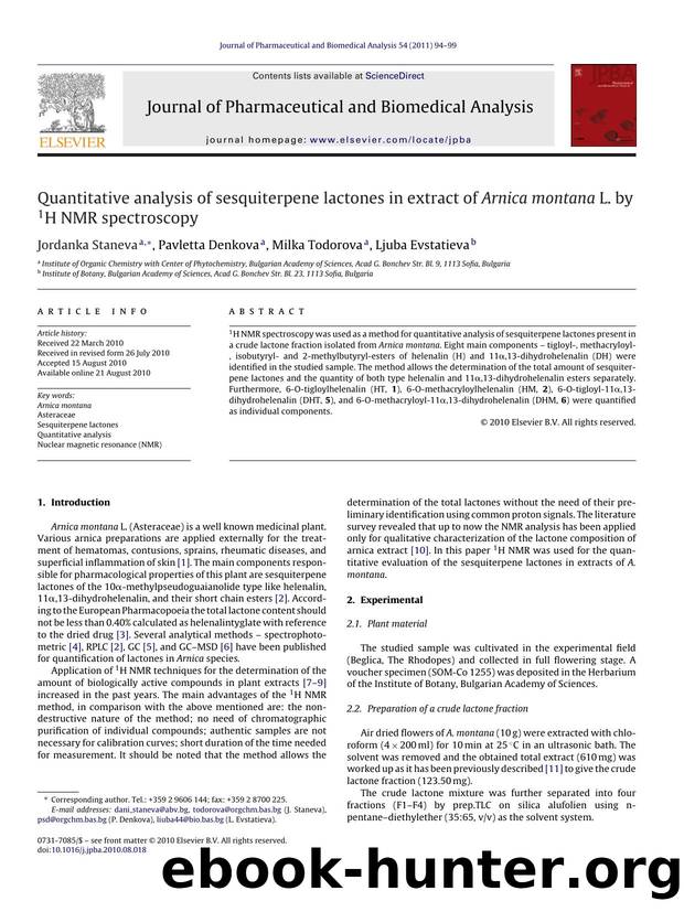 Quantitative analysis of sesquiterpene lactones in extract of Arnica montana L. by 1H NMR spectroscopy by Jordanka Staneva