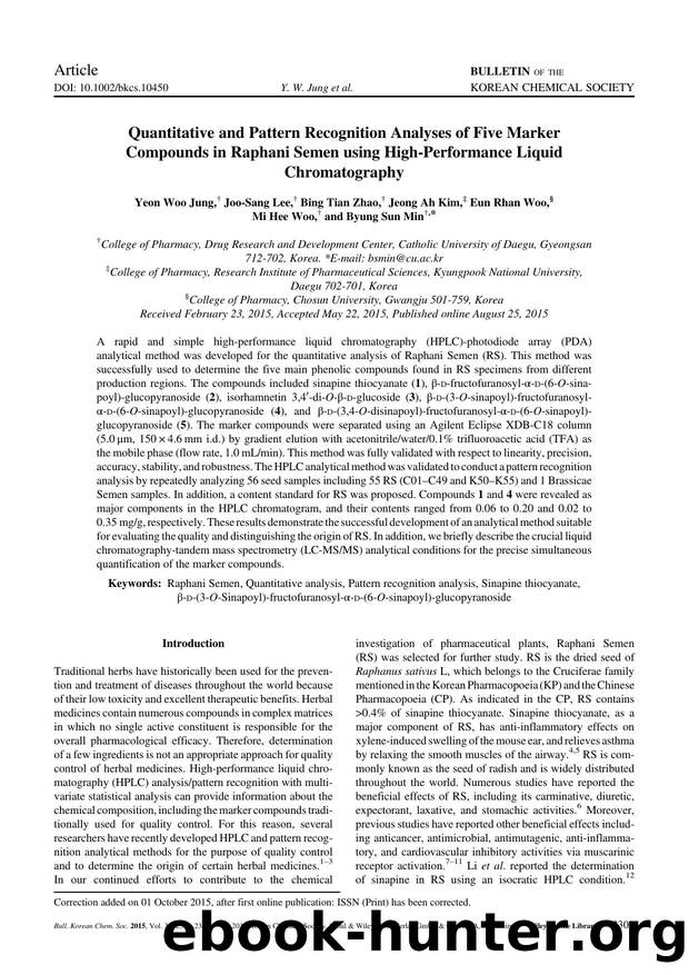Quantitative and Pattern Recognition Analyses of Five Marker Compounds in Raphani Semen using High-Performance Liquid Chromatography by Unknown