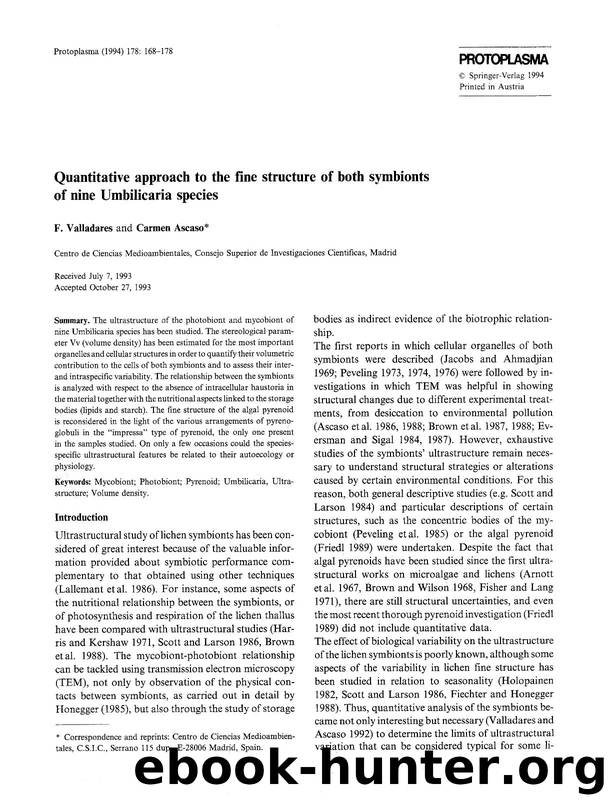 Quantitative approach to the fine structure of both symbionts of nine Umbilicaria species by Unknown