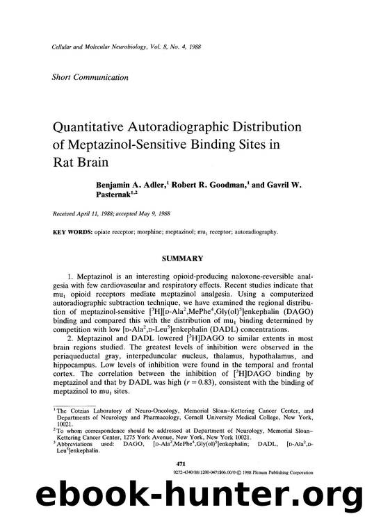 Quantitative autoradiographic distribution of meptazinol-sensitive binding sites in rat brain by Unknown