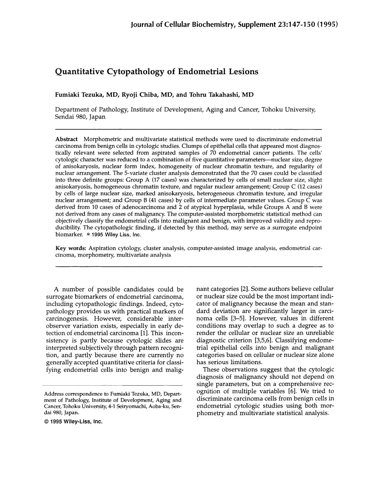 Quantitative cytopathology of endometrial lesions by Unknown
