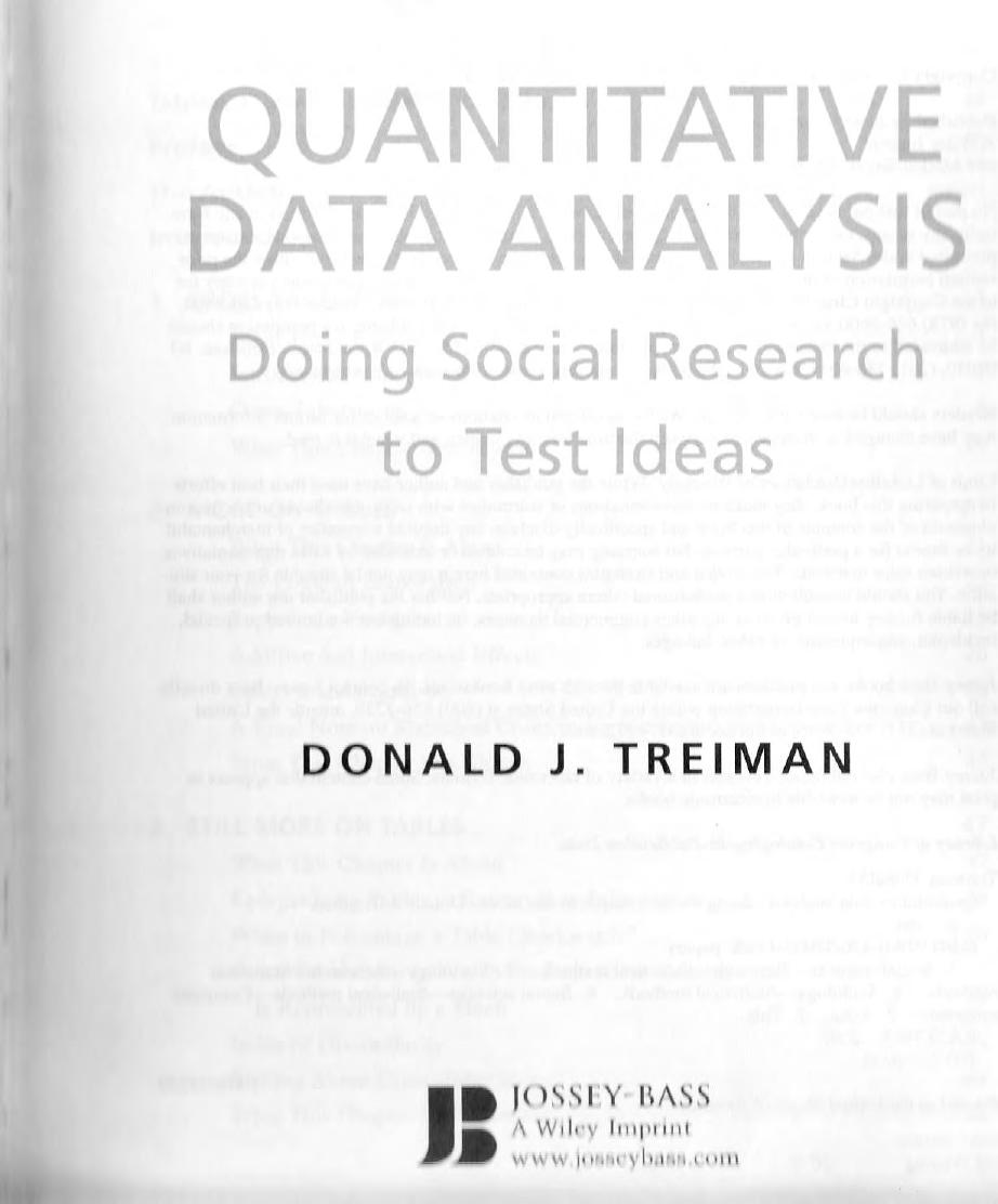 Quantitative data analysis: doing social research to test ideas by Donald J. Treiman