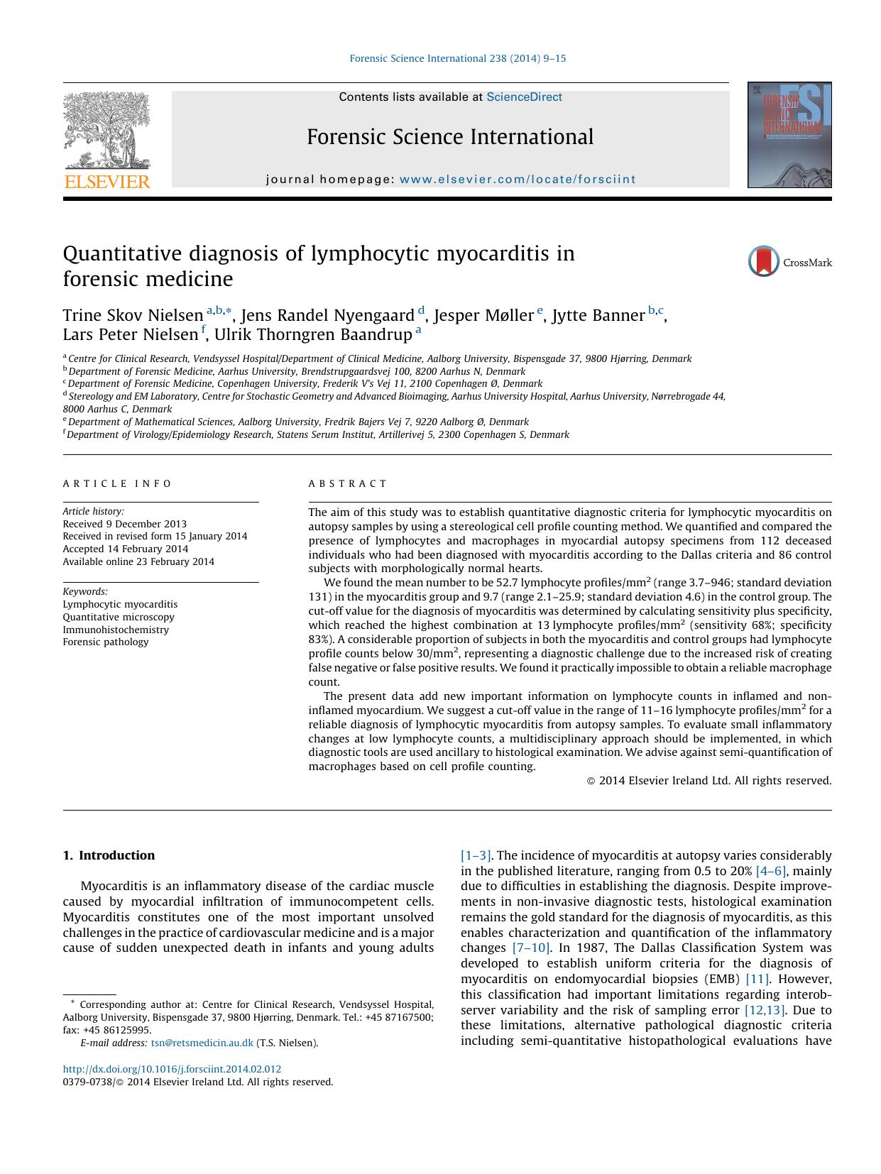 Quantitative diagnosis of lymphocytic myocarditis in forensic medicine by unknow