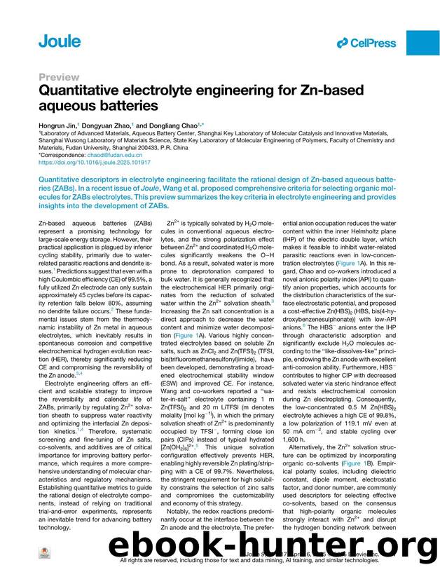 Quantitative electrolyte engineering for Zn-based aqueous batteries by Hongrun Jin & Dongyuan Zhao & Dongliang Chao