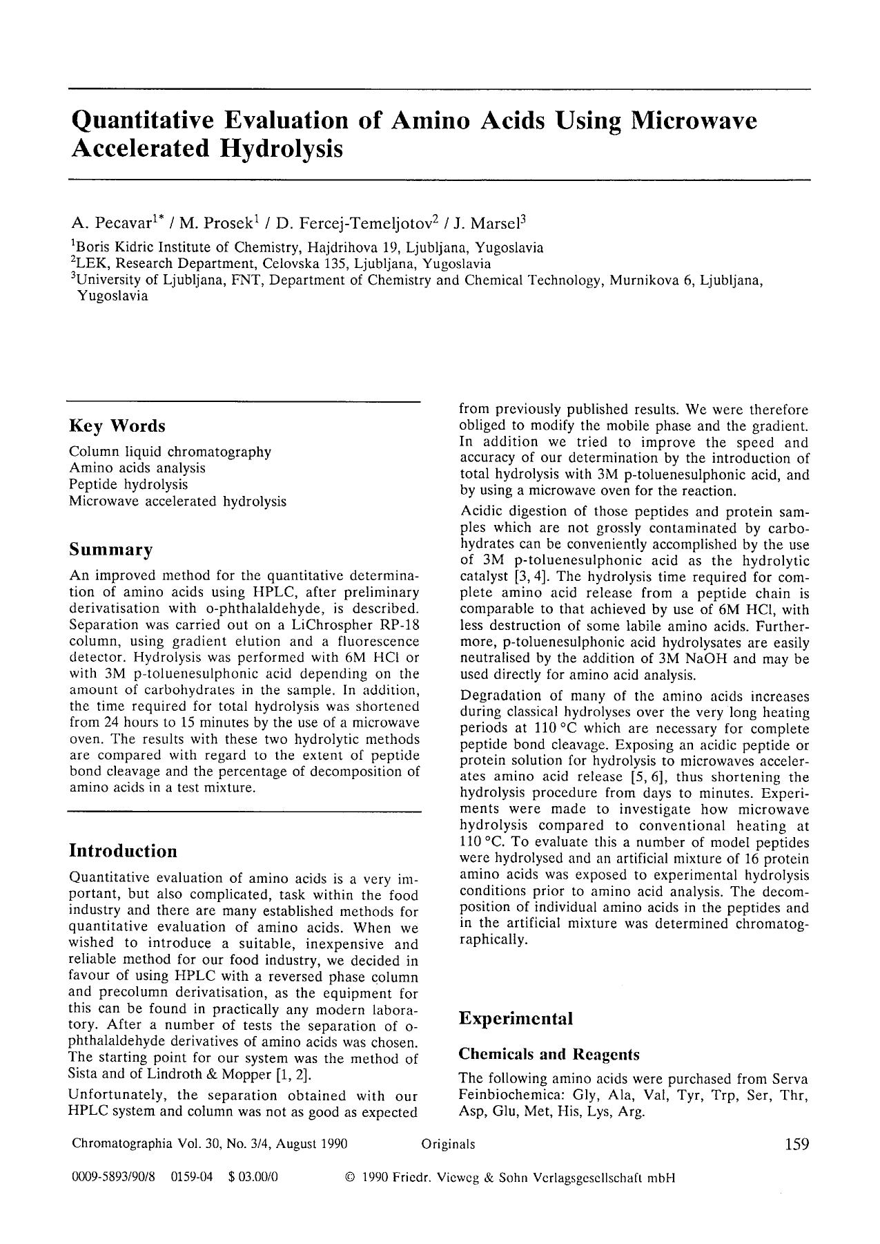 Quantitative evaluation of amino acids using microwave accelerated hydrolysis by Unknown