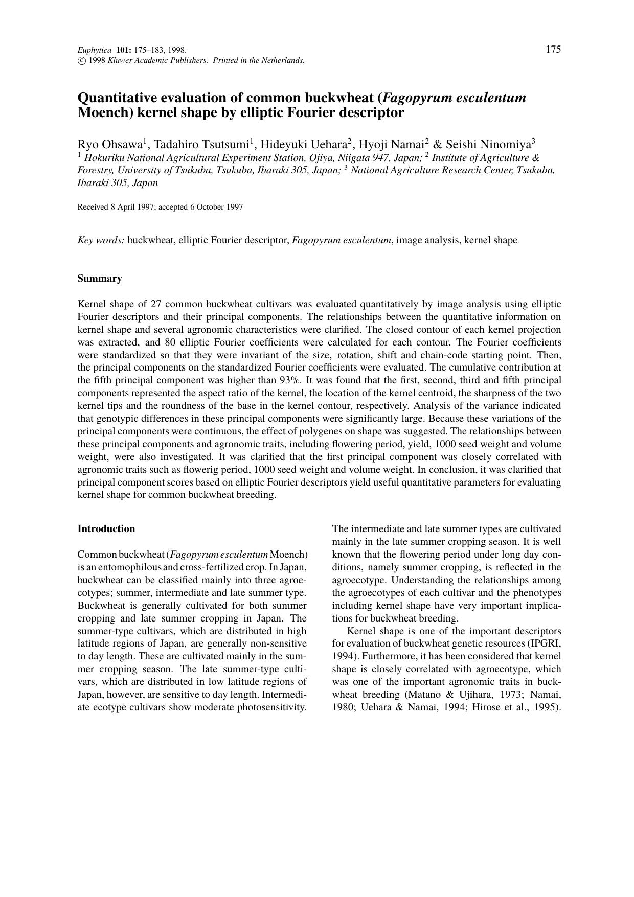 Quantitative evaluation of common buckwheat (Fagopyrum esculentum Moench) kernel shape by elliptic Fourier descriptor by Unknown