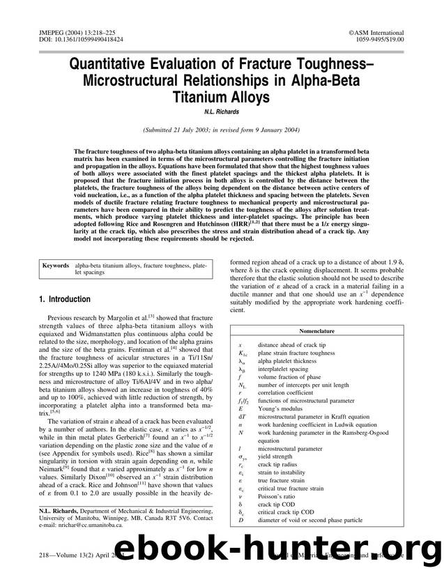 Quantitative evaluation of fracture toughness-microstructural relationships in alpha-beta titanium alloys by Unknown