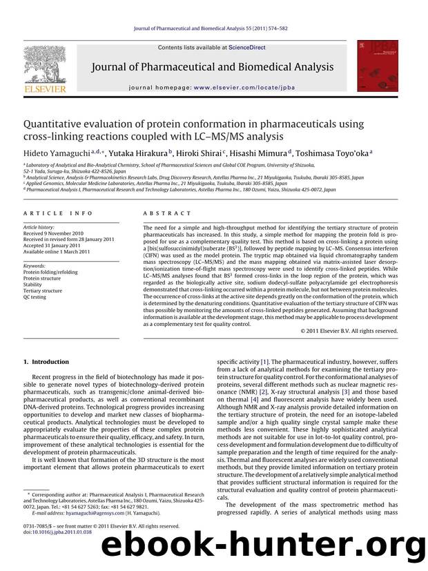 Quantitative evaluation of protein conformation in pharmaceuticals using cross-linking reactions coupled with LCÃ¢â¬âMSMS analysis by Hideto Yamaguchi