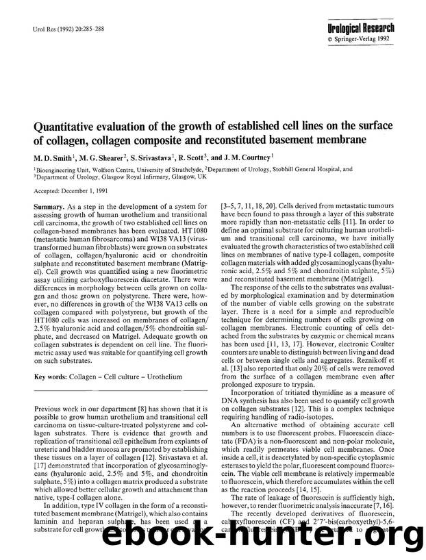 Quantitative evaluation of the growth of established cell lines on the surface of collagen, collagen composite and reconstituted basement membrane by Unknown