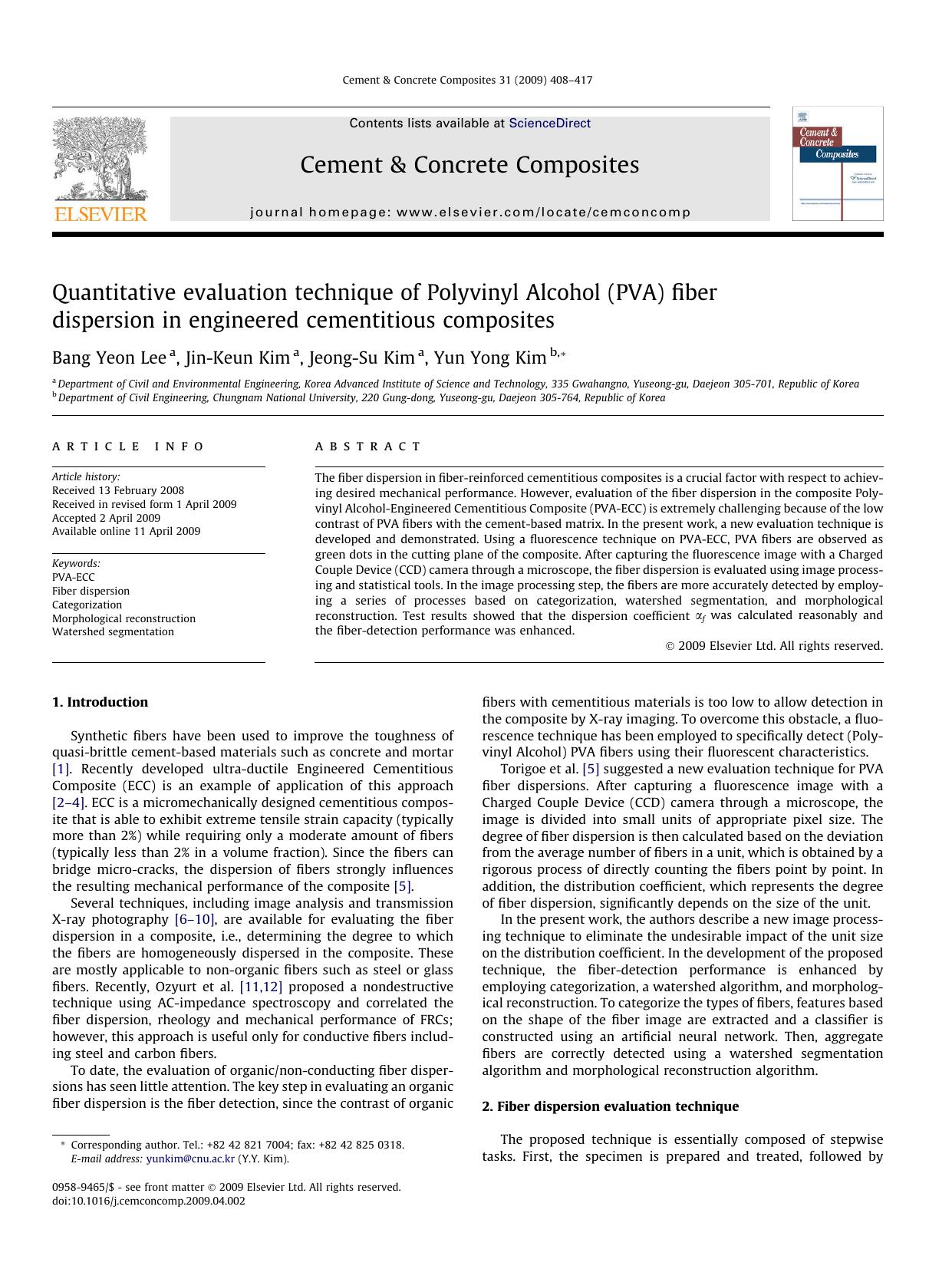 Quantitative evaluation technique of Polyvinyl Alcohol (PVA) fiber dispersion in engineered cementitious composites by Bang Yeon Lee; Jin-Keun Kim; Jeong-Su Kim; Yun Yong Kim