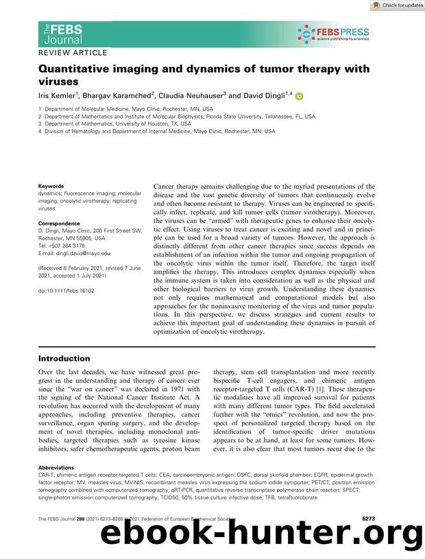 Quantitative imaging and dynamics of tumor therapy with viruses by Unknown
