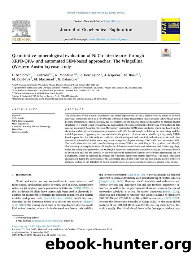 Quantitative mineralogical evaluation of Ni-Co laterite ores through XRPD-QPA- and automated SEM-based approaches: The Wingellina (Western Australia) case study by unknow