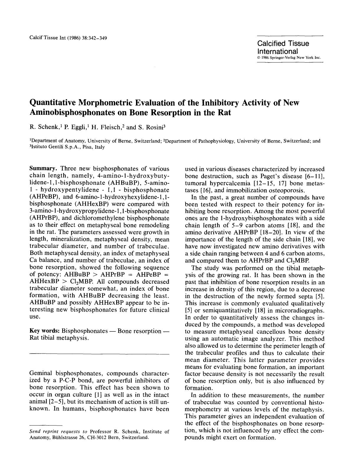 Quantitative morphometric evaluation of the inhibitory activity of new aminobisphosphonates on bone resorption in the rat by Unknown