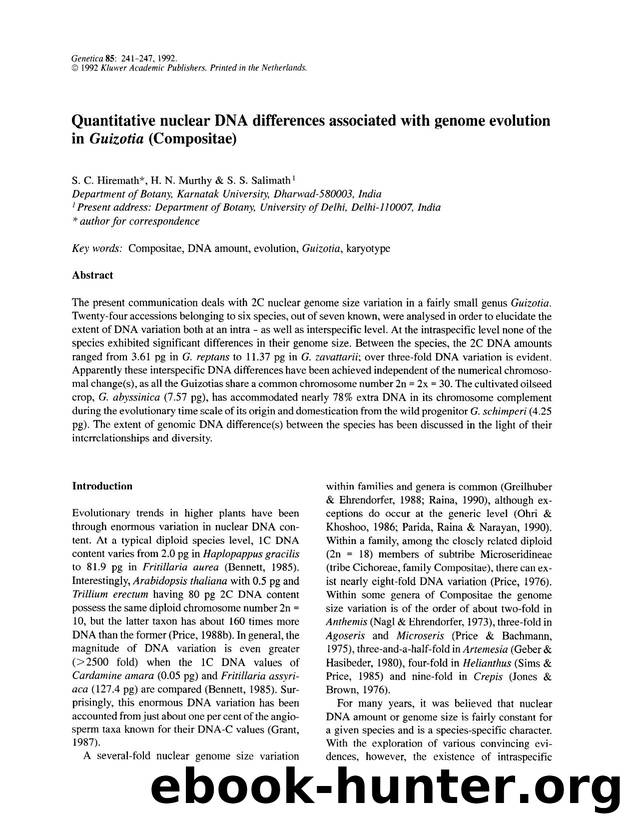 Quantitative nuclear DNA differences associated with genome evolution in <Emphasis Type="Italic">Guizotia<Emphasis> (Compositae) by Unknown