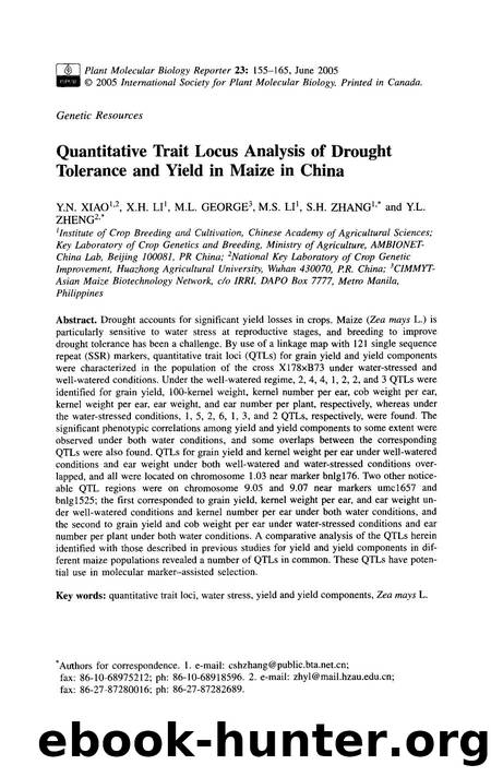 Quantitative trait locus analysis of drought tolerance and yield in Maize in China by Unknown