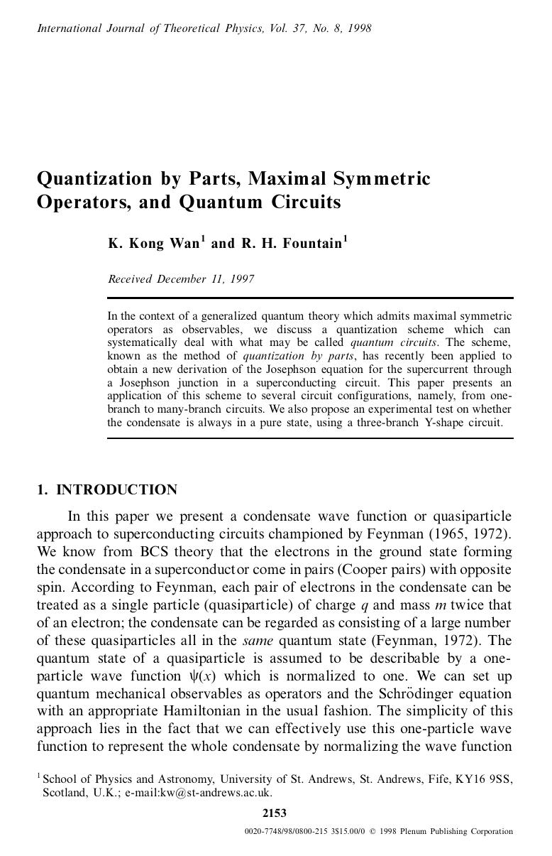 Quantization by Parts, Maximal Symmetric Operators, and Quantum Circuits by Unknown