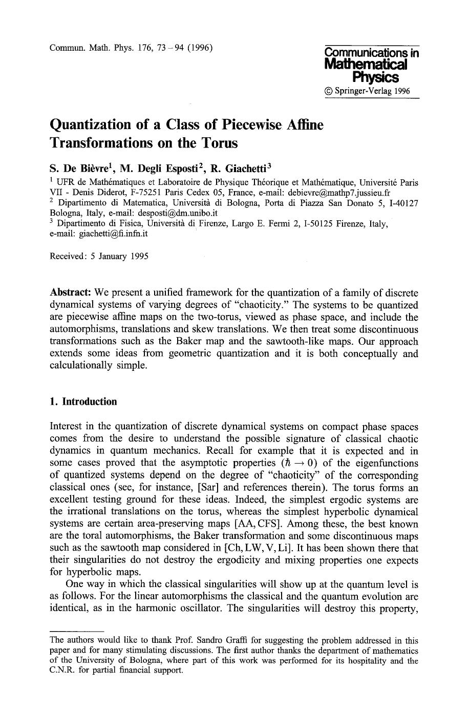 Quantization of a class of piecewise affine transformations on the torus by Unknown