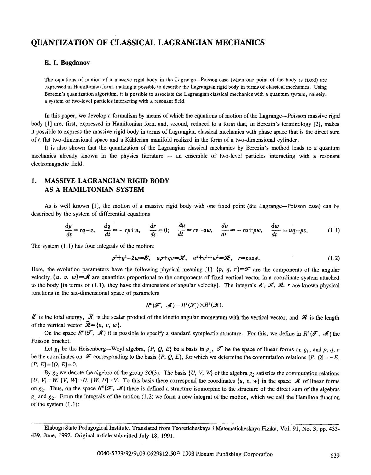 Quantization of classical lagrangian mechanics by Unknown