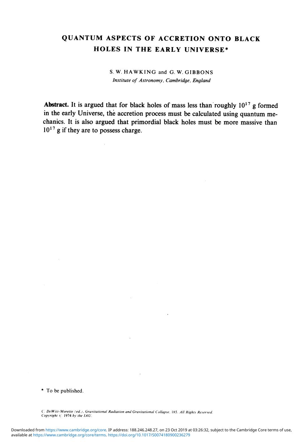 Quantum Aspects of Accretion onto Black Holes in the Early Universe (1974) by Unknown
