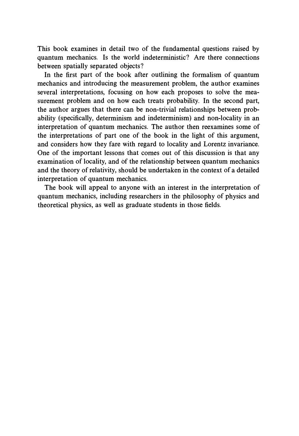 Quantum Chance and Non-locality: Probability and Non-locality in the Interpretations of Quantum Mechanics by W. Michael Dickson